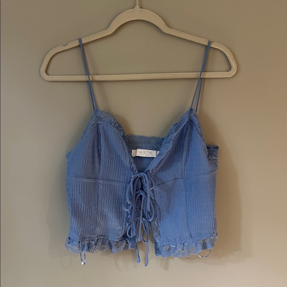 Astr Light Blue Lace Detail Top